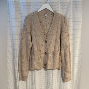 Hem & Thread Beige Knit Button Chunky Cardigan Sweater Size Medium